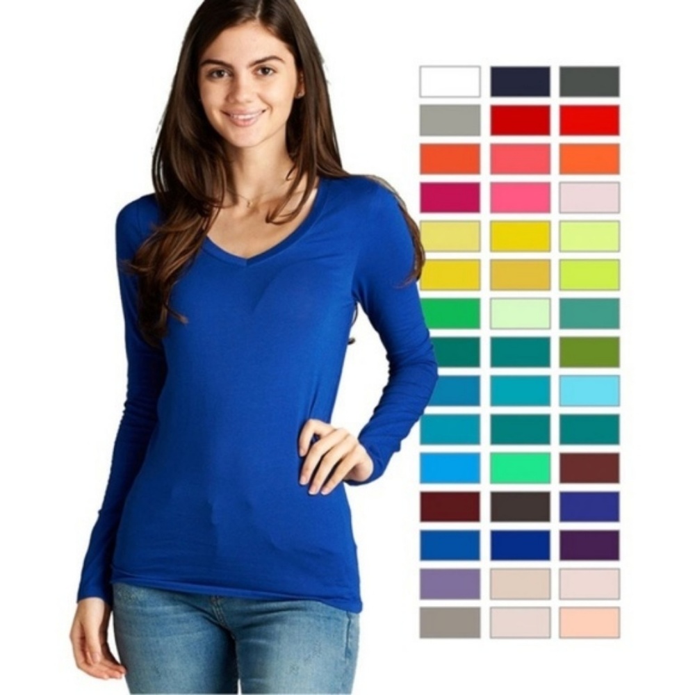 Basic Black Long Sleeve V-Neck Tee - Picture 2 of 2